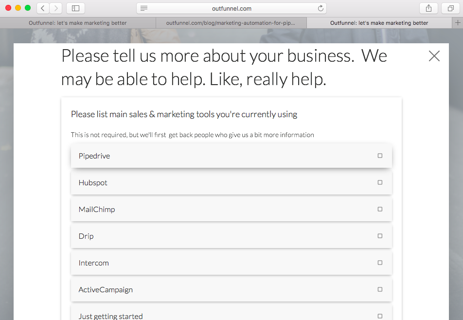 Paperform on Outfunnel page