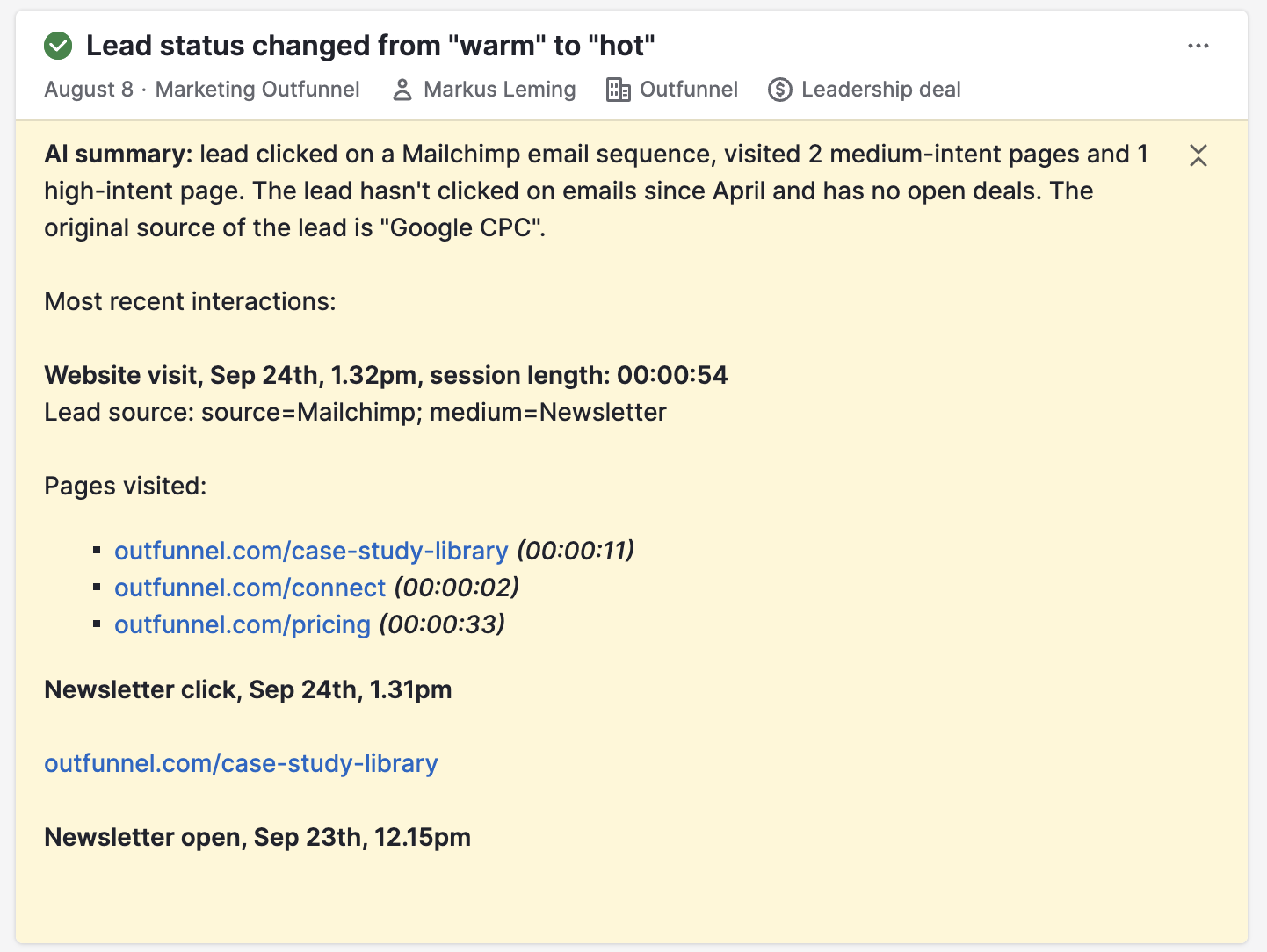 record email engagement in Pipedrive